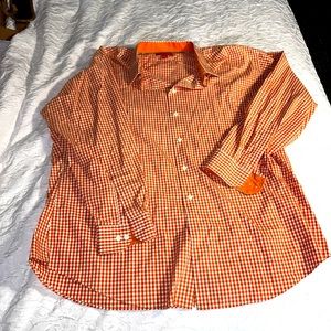 Egara Egyptian Cotton Orange Checkered Button Down Shirt 18.5/34-35